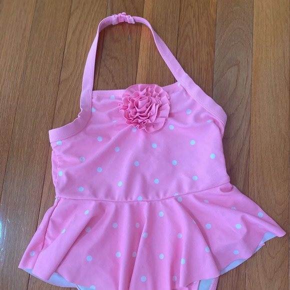 Girls Old Navy Pink Polka Dot Halter Swimsuit - Picture 2 of 4